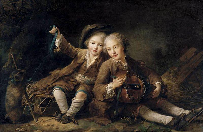 Francois-Hubert Drouais The Children of the Duc de Bouillon Dressed as Montagnards Norge oil painting art
